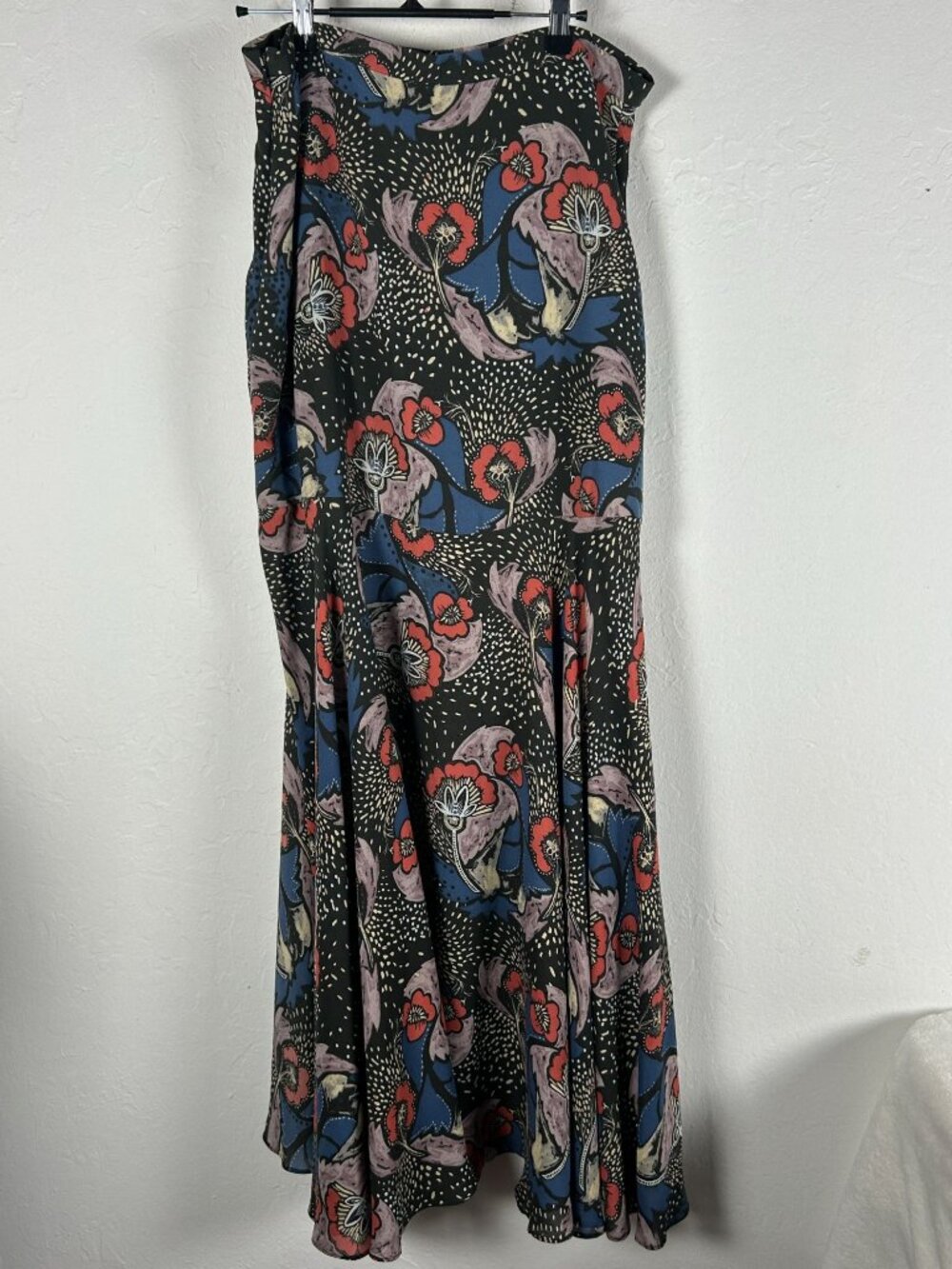 Free People Floral Print Crepe Maxi Skirt Size 12 Black/Multicolor Flowy Boho - Picture 4 of 10